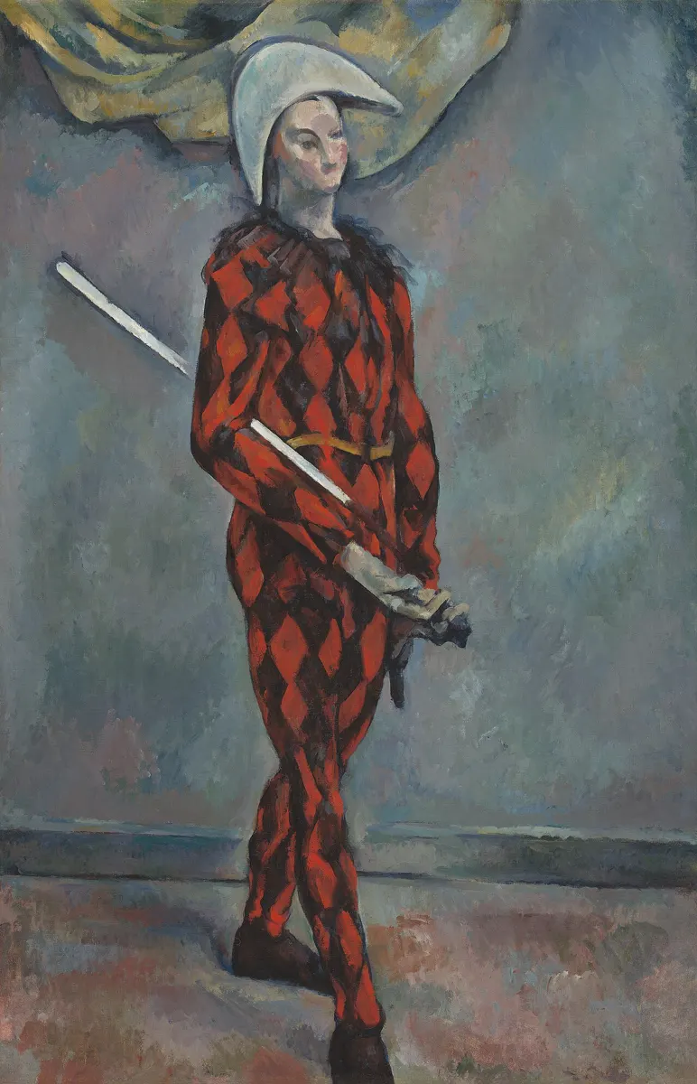 Paul Cézanne, „Arlekinas“ (1888–1890), tos pačios serijos paveikslas iš Vašingtono Nacionalinės dailės galerijos