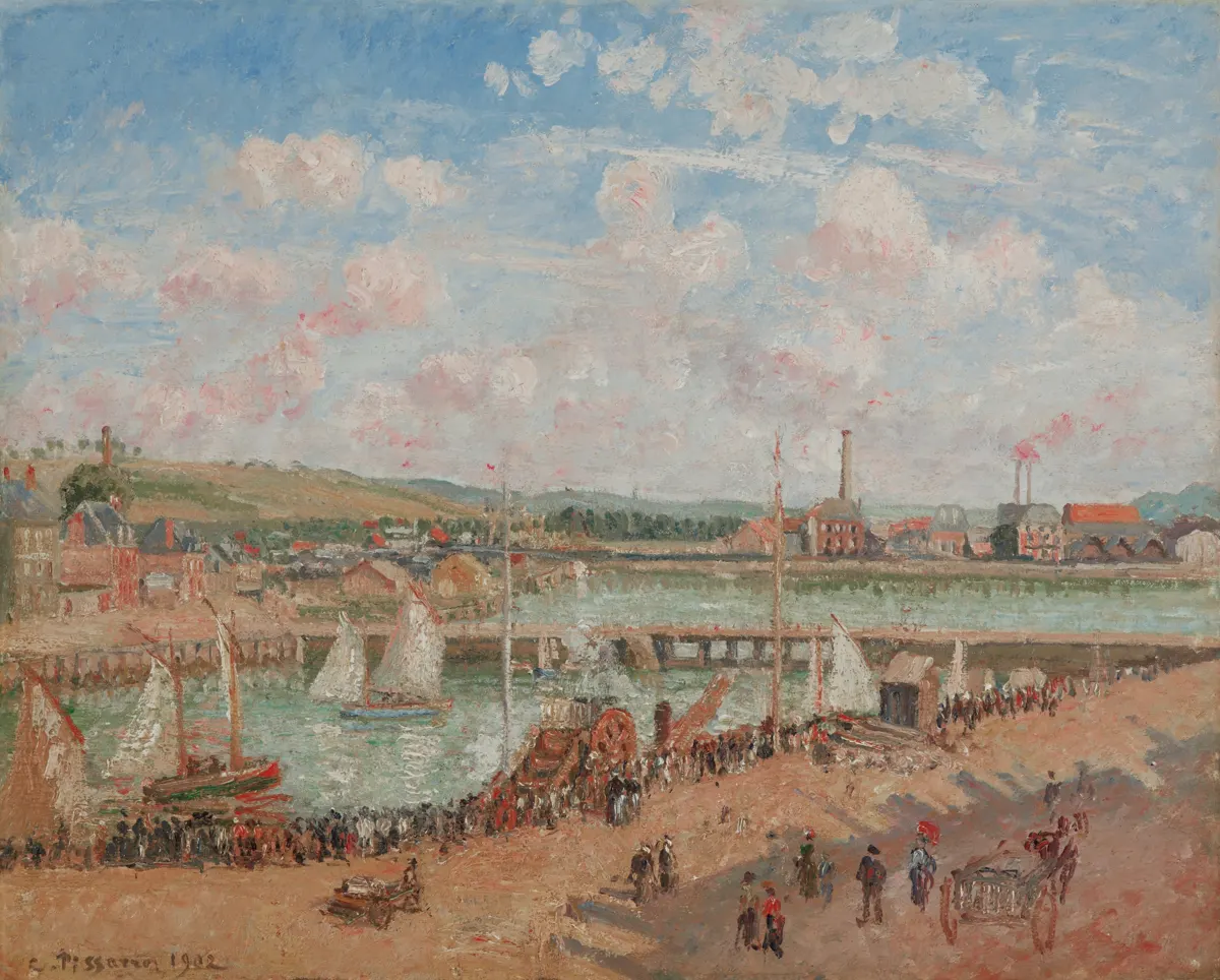 Camille Pissarro, „Darse de pêche et bassin Duquesne, Dieppe, après-midi ensoleillée“, 1902, Djepo uostas saulėtą popietę