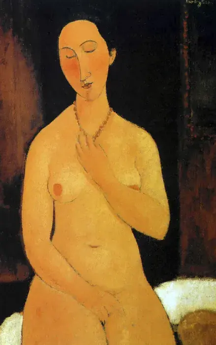 Amedeo Modigliani, „Sėdinti nuogalė su vėriniu“, 1917–1918