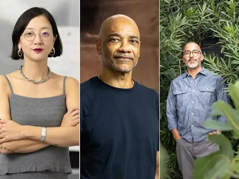 Iš kairės: Christine Sun Kim, Rodney McMillian ir Vincent Valdez, 2026 m. MacArthur stipendininkai