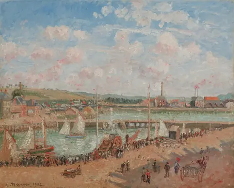 Camille Pissarro, „Darse de pêche et bassin Duquesne, Dieppe, après-midi ensoleillée“, 1902, Djepo uostas saulėtą popietę